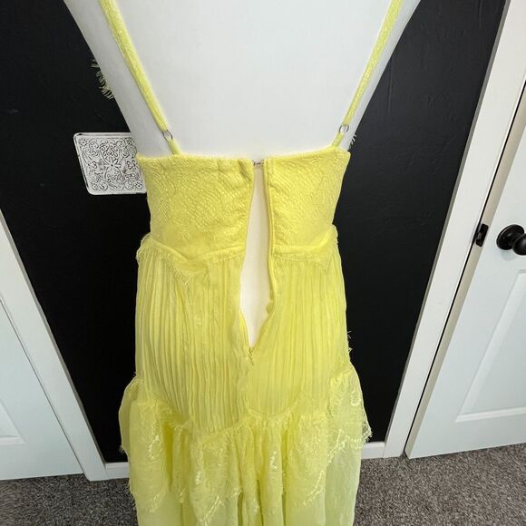 Yellow Lace Chiffon Enchanted Evening Maxi Dress | Size S - Picture 11 of 13